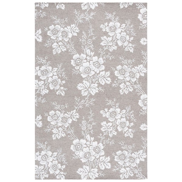Glamour 5 ft. x 8 ft. Taupe/Ivory Solid Floral Area Rug