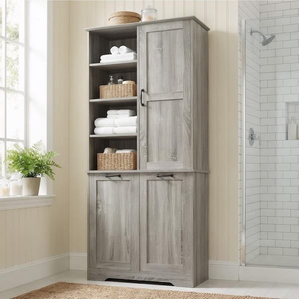 31 in. W x 14 in. D x 68 in. H Brown Freestanding Linen Cabinet