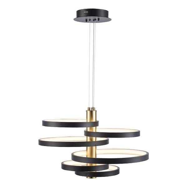 26 in. Integrated LED Black and Gold Ringed Pendant Light Fixture