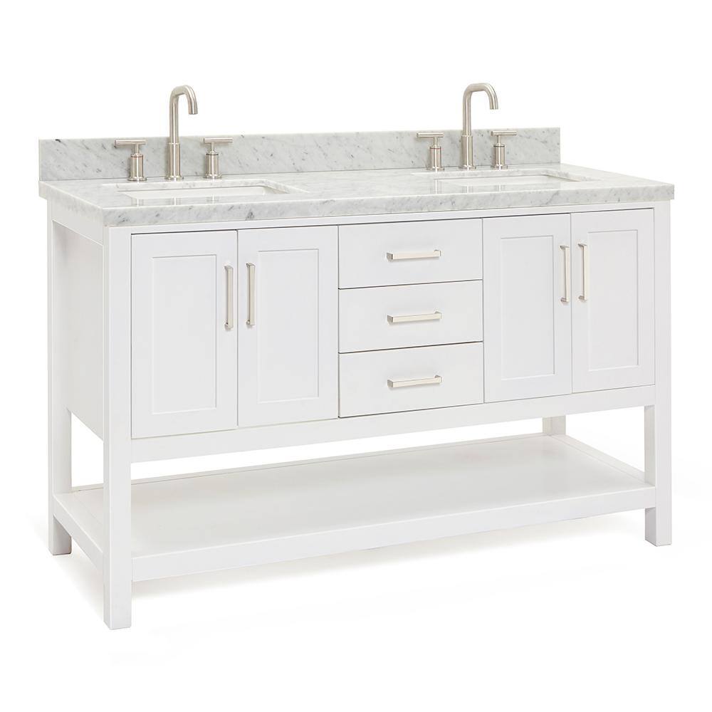 Magnolia 61" White Double Sink Bathroom Vanity with Marble Top