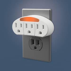 White Outlet Adapter LED Night Light with 3-Grounded Outlets
