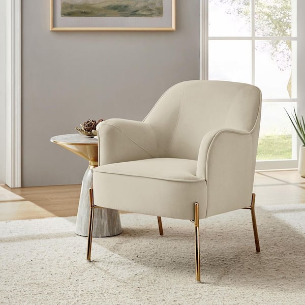 JAYDEN CREATION Nora Modern Tan Velvet Accent Chair with Gold Metal Legs