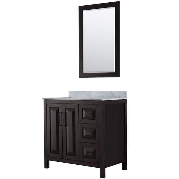 Wyndham Collection Daria 36 in. W x 22 in. D x 35.75 in. H Single Bath Vanity in Dark Espresso w/White Carrara Marble Top and 24 in. Mirror