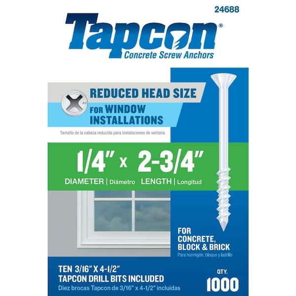 1/4 in. x 2-3/4 in. White Ultrashield Phillips-Flat-Head Concrete Anchors (1000-Piece)