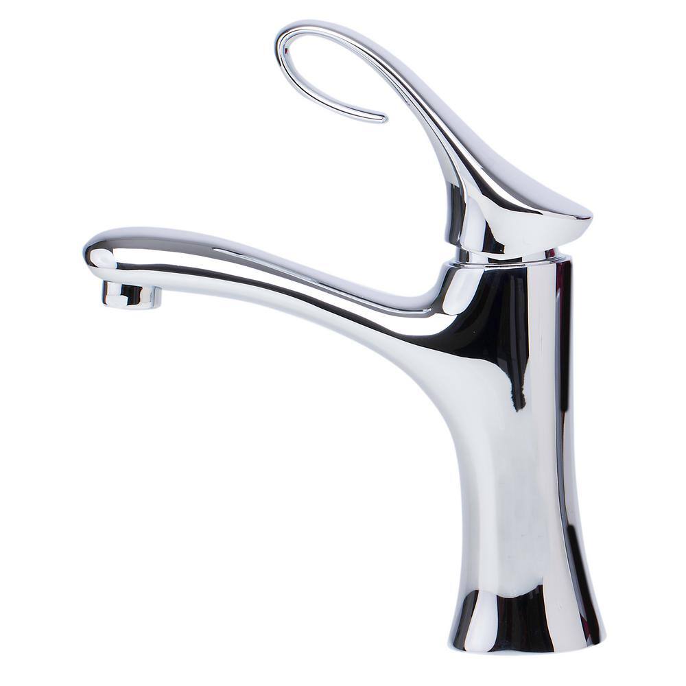Polished Chrome Single Lever Bathroom Faucet with Curled Handle