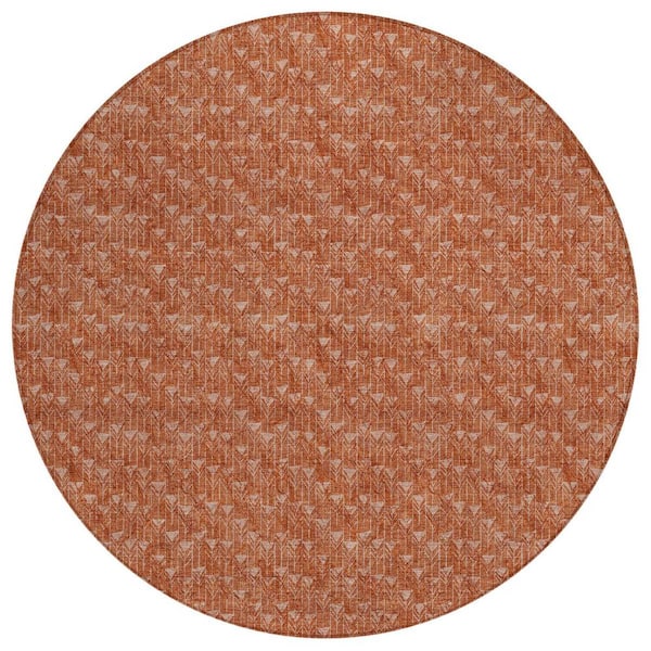 Terracotta 8 ft. Round Geometric Indoor / Outdoor Area Rug