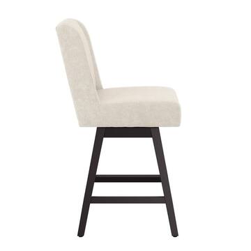 LUE BONA Joyce 26 in. Linen Fabric Upholstered Swivel Bar Stool with Solid Wood Leg High Back Counter Bar Stool (Set of 4) QYS-LINEN-4