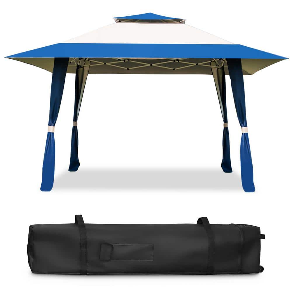 Blue and Beige 13' x 13' Pop-Up Canopy Tent with Steel Frame