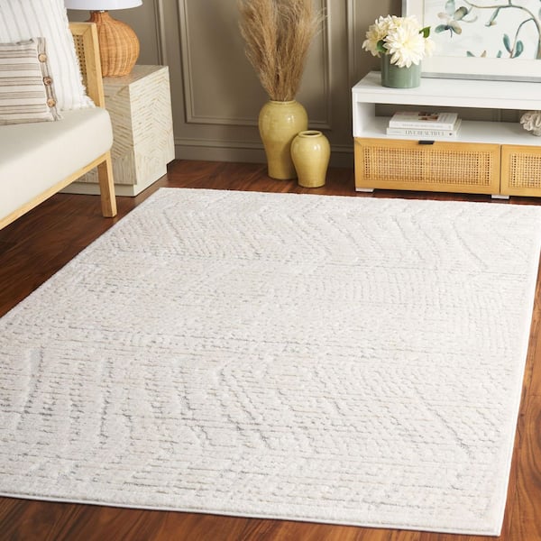 Elmhurst 9 ft. x 12 ft. Ivory/Gray High-Low Abstract Striped Area Rug