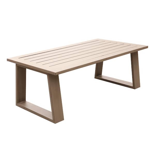 Zeus & Ruta Wood Grained Aluminum Outdoor Coffee Table for Garden, Lawn, Balcony, Backyard