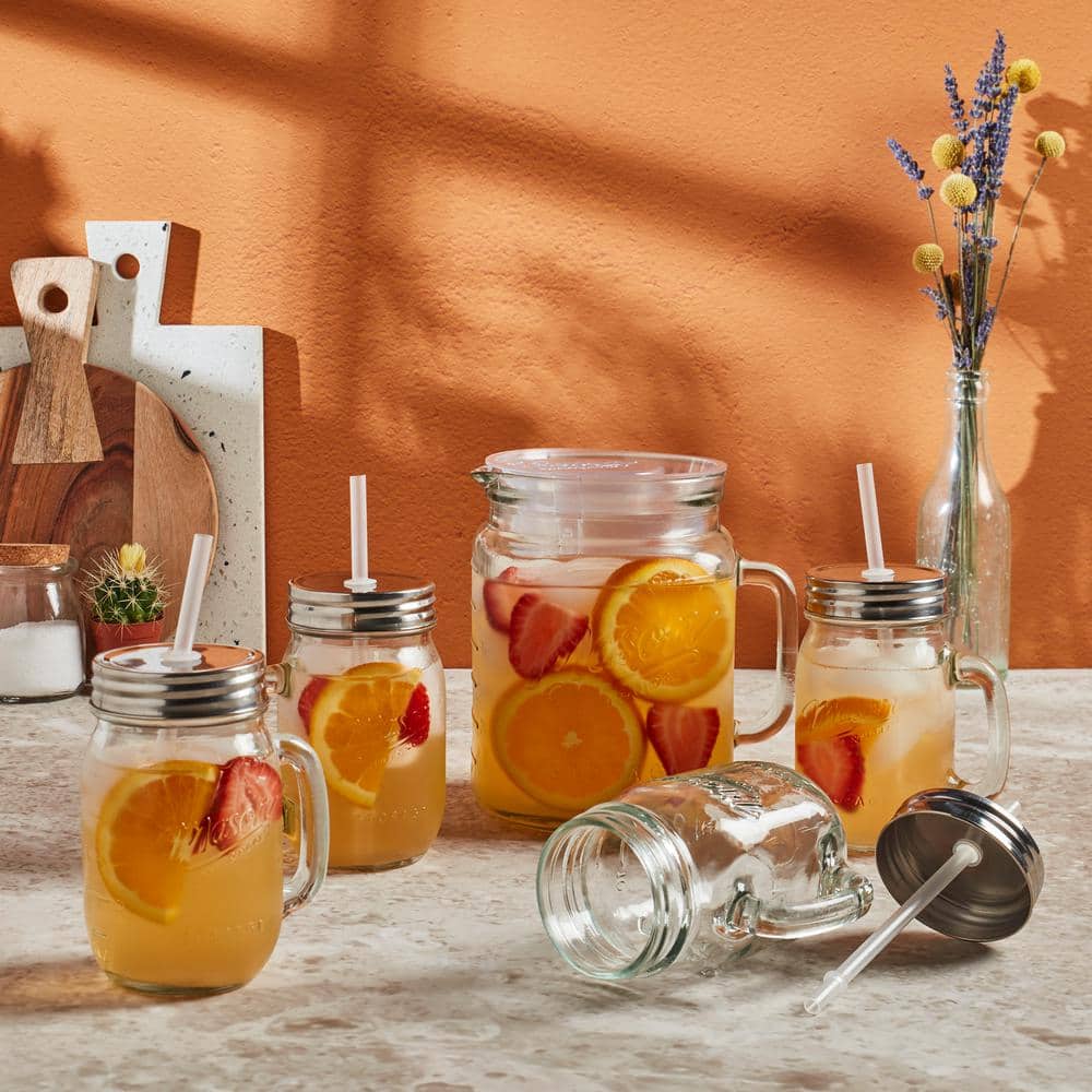 Vintage-Inspired 14-Piece Glass Drinkware Set with Pitcher and Jars