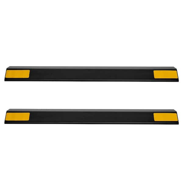 Parking Stopper 2 pcs, Heavy-Duty PP Garage Floor Stop with Reflective Strips, 0.29 ft. x 1.5 ft. Garage Floor Mat