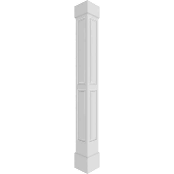 Ekena Millwork 11-5/8 in. x 8 ft. Premium Square Non-Tapered Double Raised Panel PVC Column Wrap Kit Standard Capital and Base