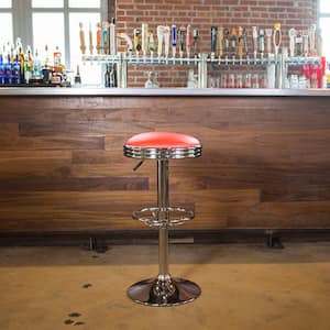 Retro Soda Shop 23.5 in. Red Cushioned, Backless, Chrome, Adjustable Height Bar Stool