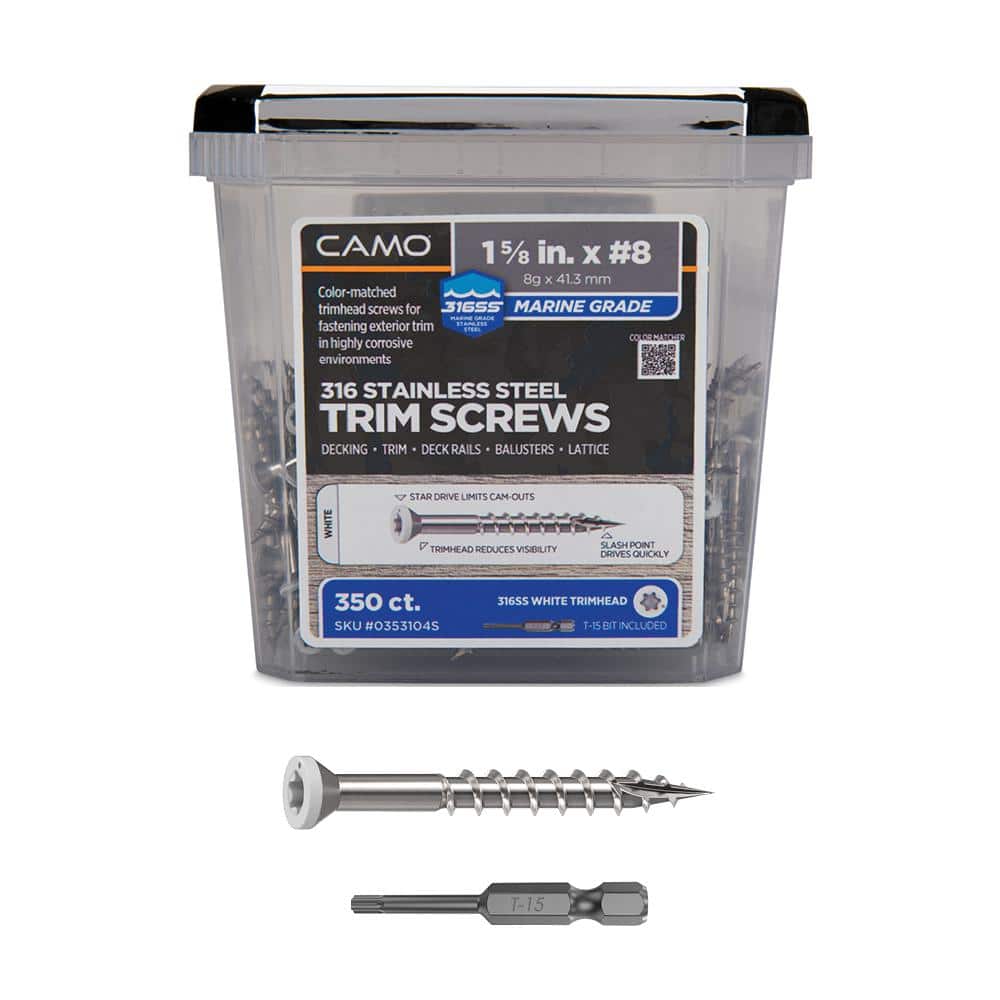1-5/8 in. #8 316 Stainless Steel White Premium Star Drive Trim Screws (350-Count) price history on PriceWatchPro