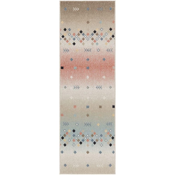 Nourison Washable Decor Multicolor 2 ft. x 6 ft. Distressed Contemporary Runner Area Rug