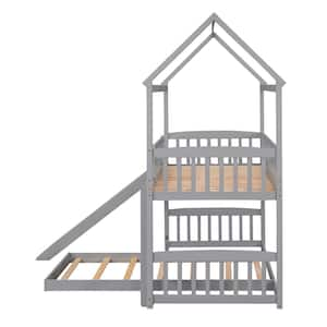 Gray Twin Over Twin Bunk Bed with Slide, House Bed with Slide