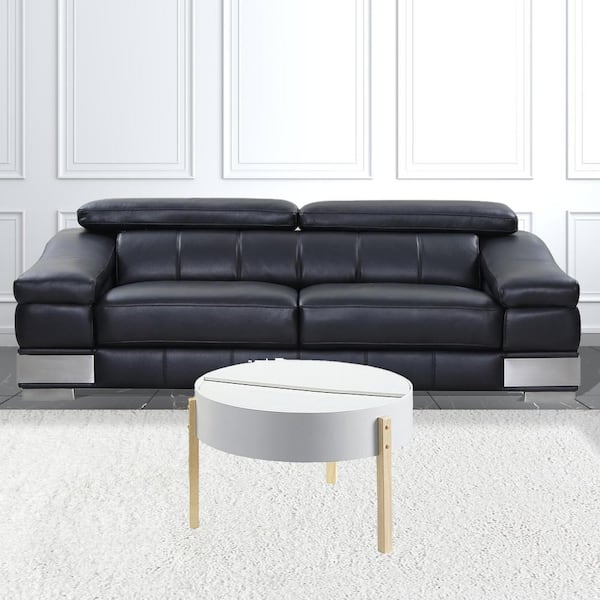 HomeRoots 32 in. White Round Wood Coffee Table with Storage