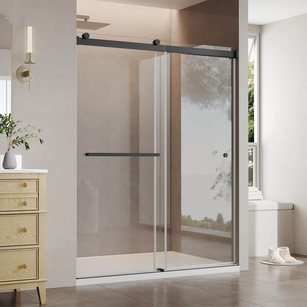 60 in. W x 74 in. H Sliding Semi-Frameless Shower Door in Matte Black Finish with 1/4 in. (6mm) Clear Tempered Glass price history on PriceWatchPro
