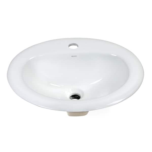 Kyros 21 in. Drop-In Porcelain Ceramic Oval Bathroom Sink in White with Overflow