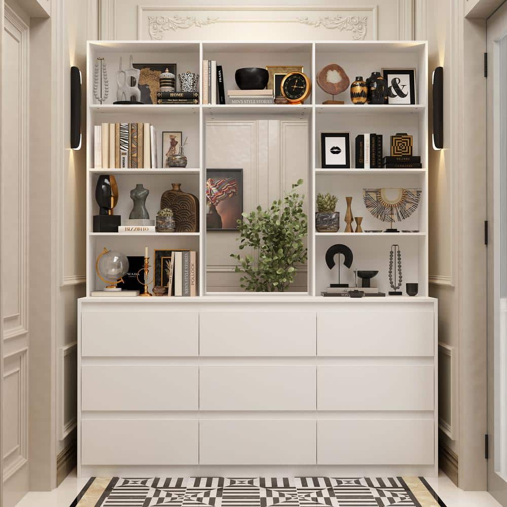 FUFU&GAGA White Wood 78.5 in. H Accent Storage Cabinet