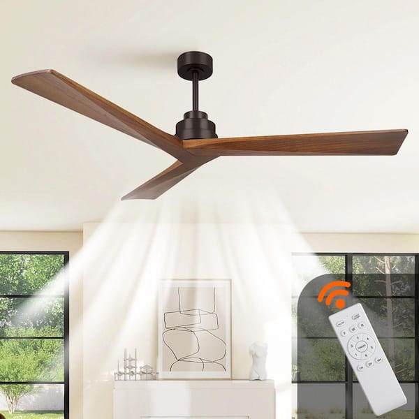 Gloweer 52 in. Downrod Mount Wood Ceiling Fan, No Light, 3 Reversible ...