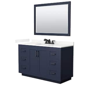 Miranda 54 in. W x 22 in. D x 33.75 in. H Single Bath Vanity in Dark Blue with Giotto Qt. Top and 46 in. Mirror