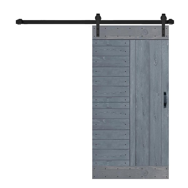 ISLIFE L Series 42 in. x 84 in. Dark Gray Finished Solid Wood Sliding Barn Door with Hardware Kit - Assembly Needed