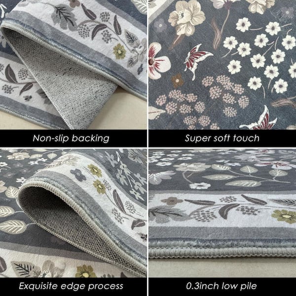 Gray 59 in. x 20 in. Indoor Non Slip Washable Kitchen Rugs and Mats Set of 3
