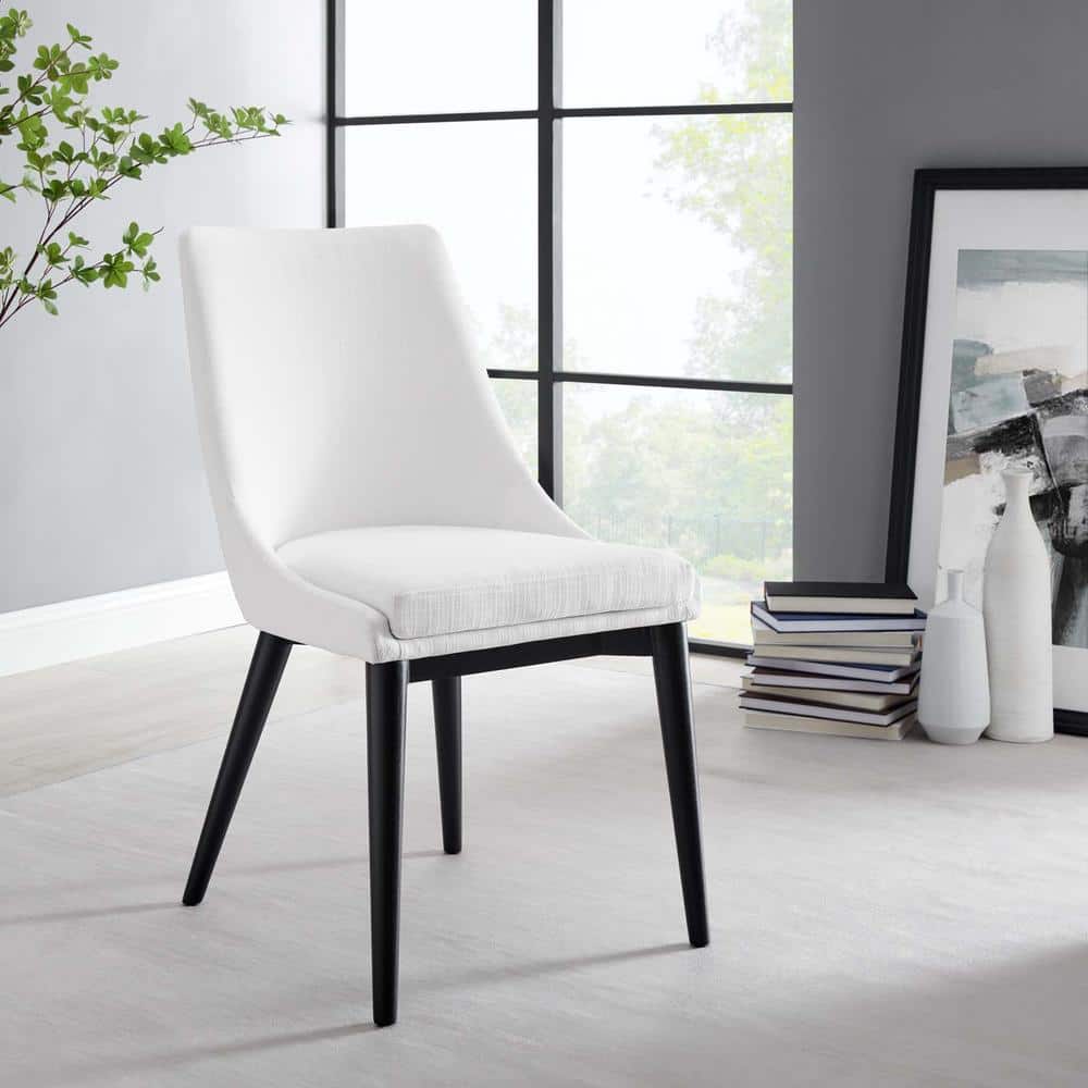 Elevate White High-Back Upholstered Side Chair with Black Wood Legs