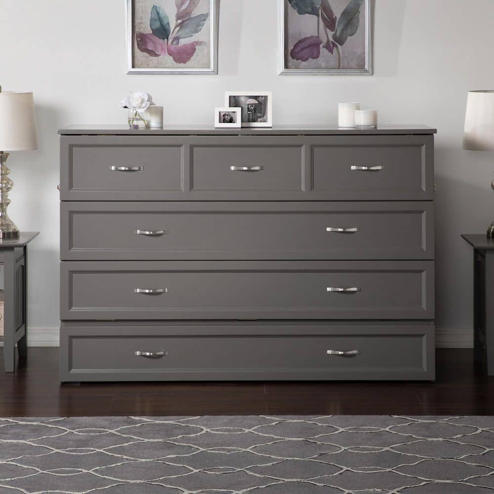 Deerfield Gray Farmhouse Queen Murphy Bed Chest with Charging Station