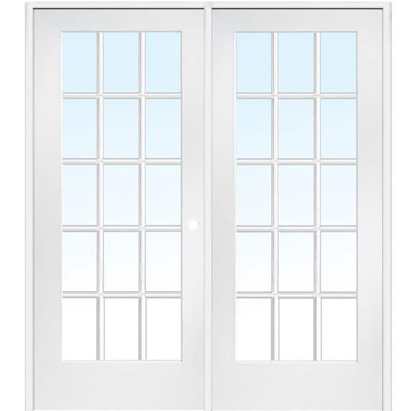 MMI DOOR 60 in. x 80 in. Left Hand Active Primed Composite Glass 15 Lite Clear True Divided Prehung Interior French Door