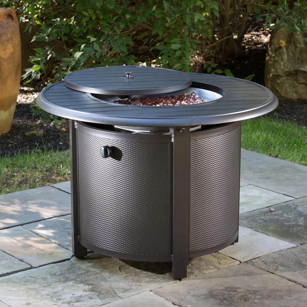 Black 36" Round Aluminum Gas Fire Pit Table
