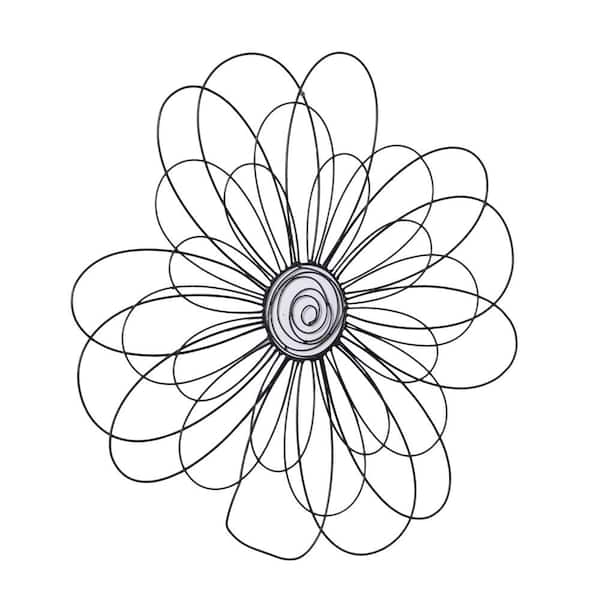 Lavish Home Silver Contemporary Metallic Wire Layer Hanging Flower Sculpture Accent Art, Size: 15 inch x 1.75 inch x 15 inch