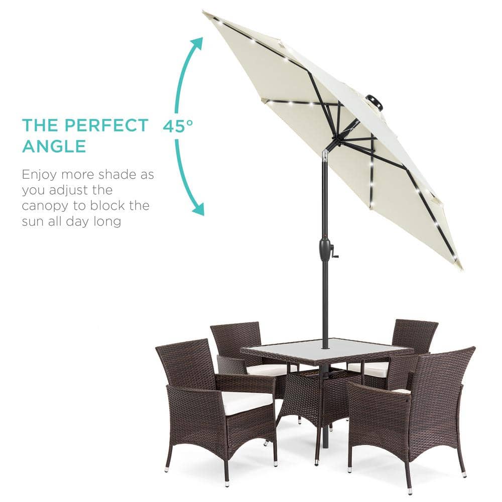 Ivory Solar LED Outdoor Patio Umbrella with Tilt and Crank