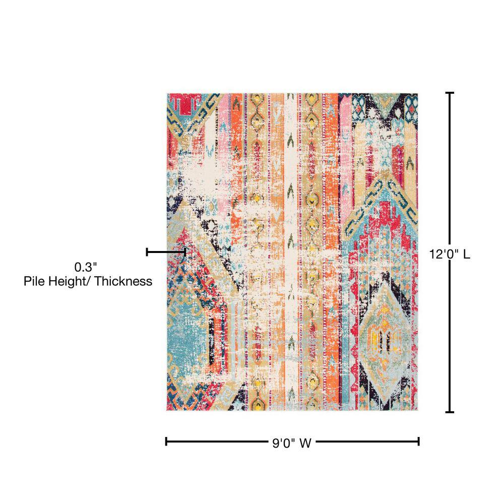 Metro Chic Distressed Blue & Orange Synthetic Area Rug 9' x 12'
