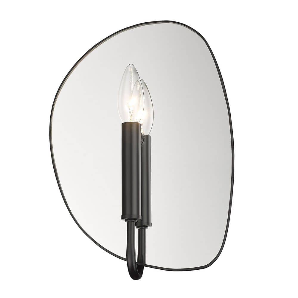 Matte Black Glass Mirror Backplate Wall Sconce