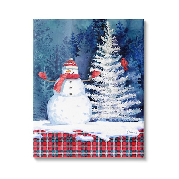 Winter Snowman on Plaid byPaul Brent 1-Piece Unframed Graphic Print Nature Poster Art Print 40 in. x 30 in.