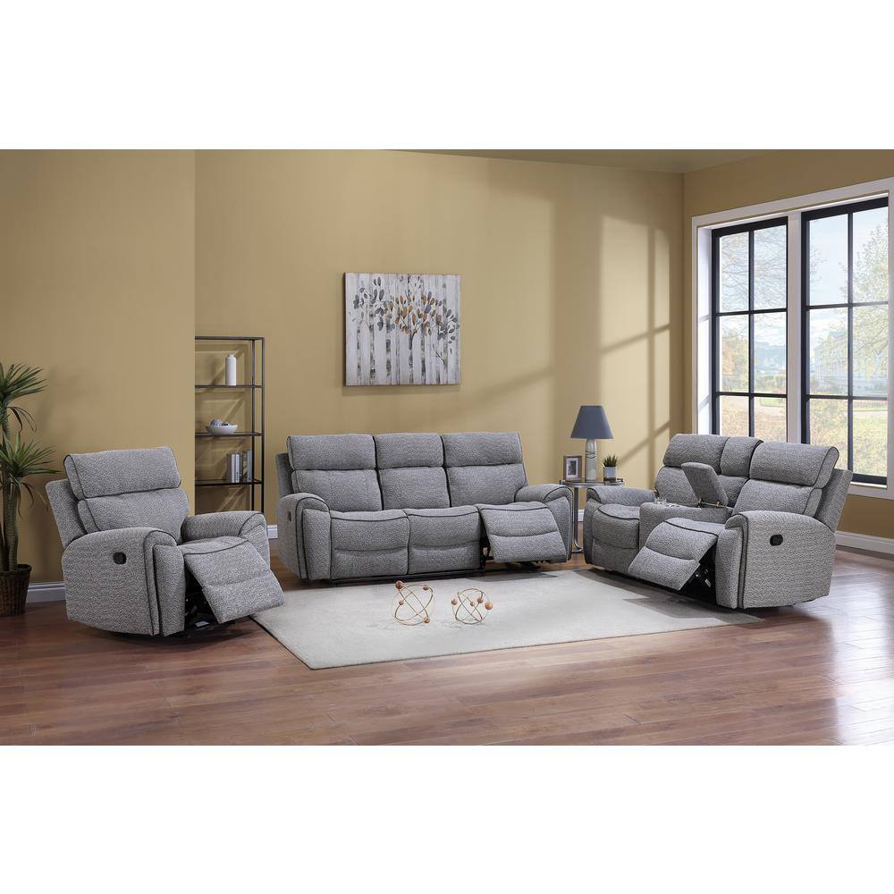 Omni Gray Polyester 3-Piece Reclining Living Room Set