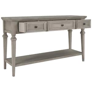 Gray Wash 50 in. Rectangle Retro Console Table with 3-Drawers and Shelf Wood Entryway Sofa Table for Living Room