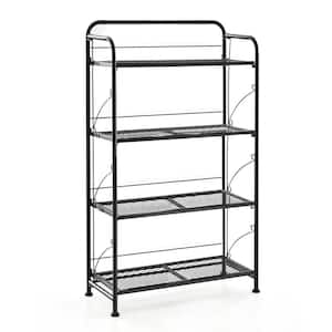 23.5 in. Black Metal 4-Tier Folding Plant Stand with Adjustable Shelf and Feet