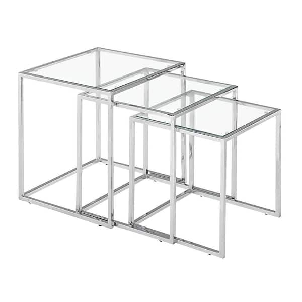 ZUO Pasos 3-Piece Chrome Square Glass Coffee Table Set with Nesting Tables