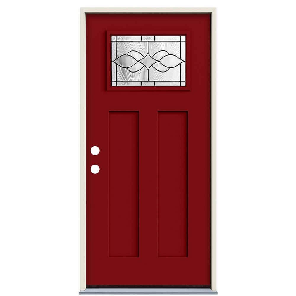 36 in. x 80 in. Right-Hand 1/4 Lite Craftsman Carillon Decorative Glass CranberryRed Paint Fiberglass Prehung Front Door price history on PriceWatchPro
