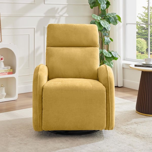 JEAREY Chenille Gold 3-Position Swivel Power Nursery Recliner with USB and Induction Light Strip for Living Room