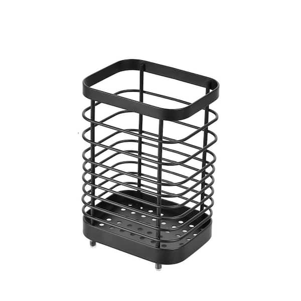 Black Stainless Steel Kitchen Utensil Rack with Drainage Holes, Countertop Cutlery Holder Organizer, 1 Piece