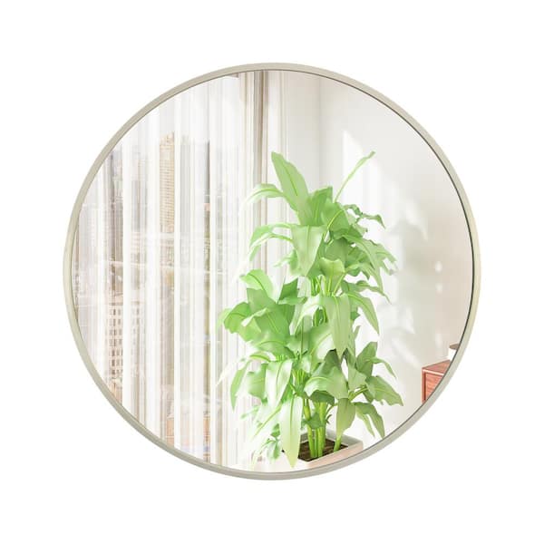 Unbranded 32 in. W x 32 in. H Round Gold Metal Framed Mirror