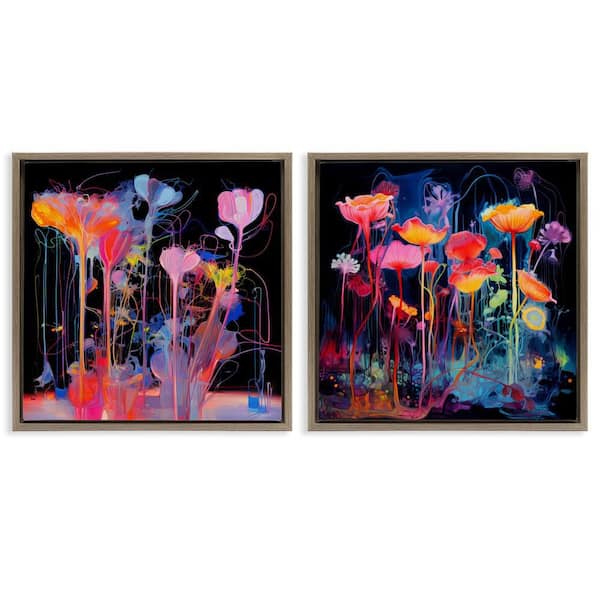 Stupell Industries Contrasting Otherworldly Blossoms by Nuk Nalandro 2 Piece Brown Floater Frame Abstract Graphic Art Print 18 in. x 18 in.