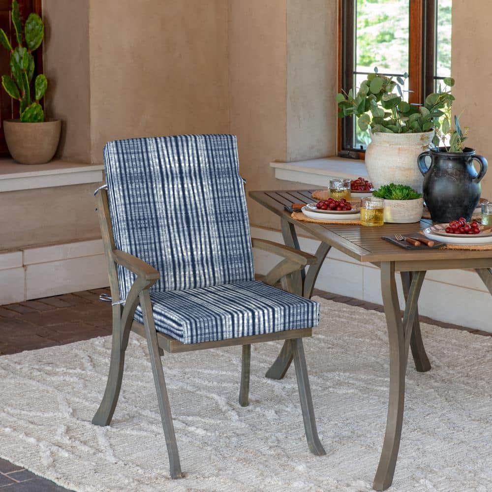 Blue Shibori Stripe Outdoor Highback Dining Chair Cushion