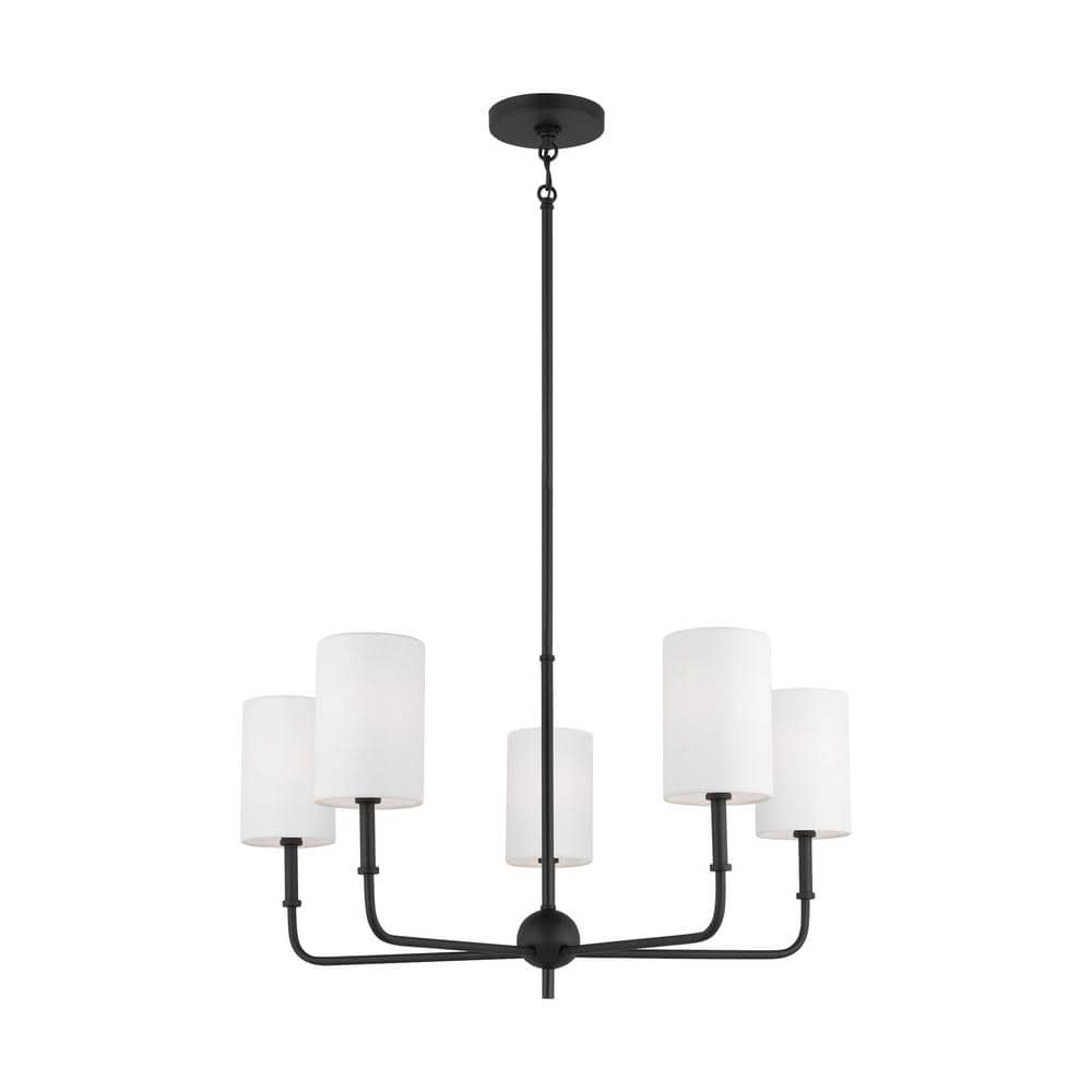 Midnight Black 5-Light Metal Chandelier with White Drum Shades
