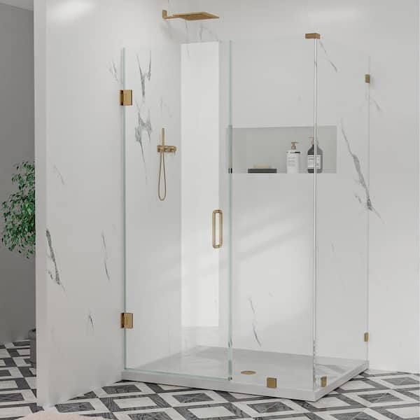 Hava 42 in. W x 42 in. D x 76 in. H Hinged Frameless Corner Shower Enclosure in Brushed Gold with 3/8 in. Clear Glass